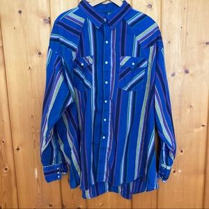Vintage 90s Mens Western Pearl Snap Cowboy Shirt Blue Striped 2XL Colorful